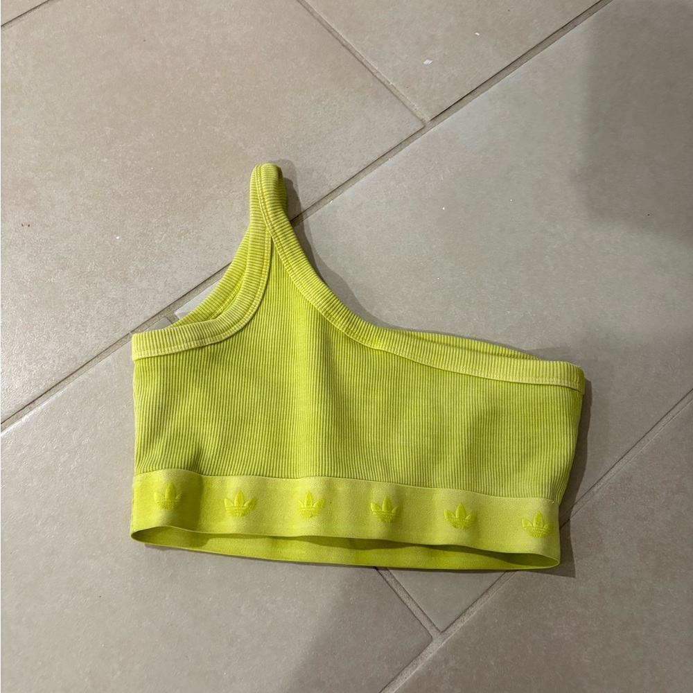 NWOT adidas Originals Ribbed One-Shoulder Bra Top - Pulse Lime Green - Size S - Picture 3 of 3